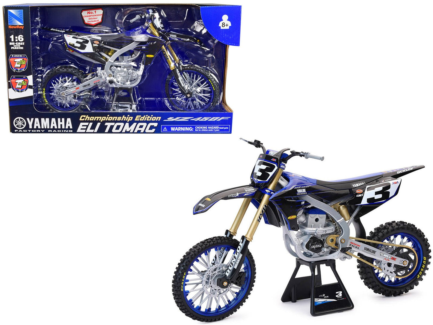 Yamaha YZ450F Motorcycle #3 Eli Tomac "Championship Edition" Yamaha Factory Racing 1/6 Diecast Model by New Ray  free shipping USA