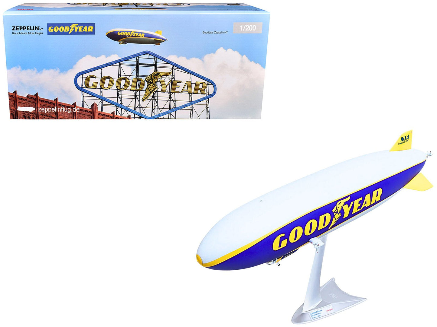 Zeppelin NT Aircraft "Goodyear Blimp - Wingfoot One" (N1A) Gray and Blue with Yellow Stripes 1/200 Diecast Model by Herpa  free shipping USA